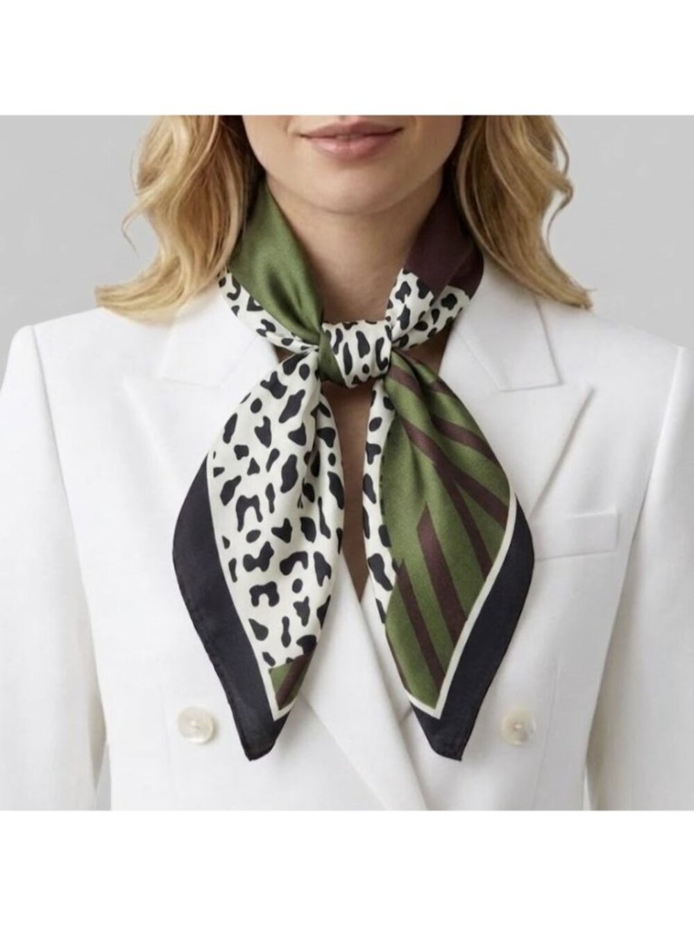 ⭐Luxury Satin Scarf Silky Leopard Animal Print Geometric Bandana Green Brown New